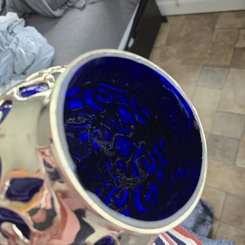Antique Ornate Colbalt Blue and Silver Decorative Vase - Picture 11 of 14